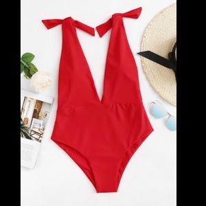 DEEP V PLUNGE KNOT SWIMSUIT